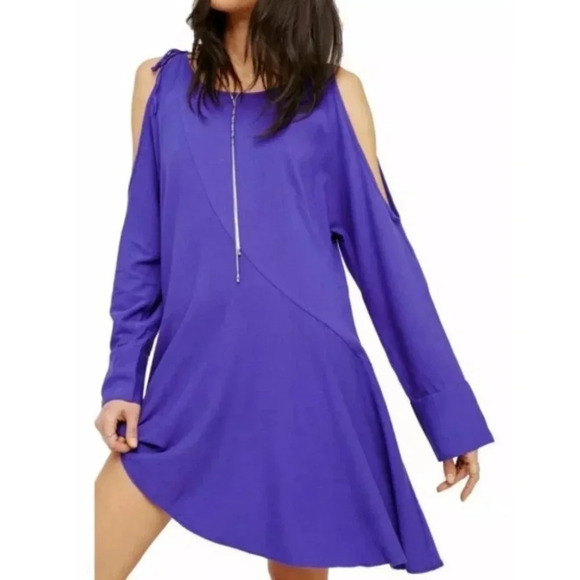 NWT Free People Cold-Shoulder Purple Long-Sleeve Tunic Top / Swing Dress - Picture 4 of 6